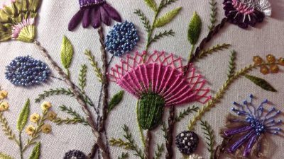 Détail d'une broderie pendant le stage vers les Pyrénées