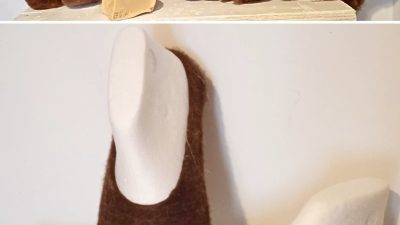 Chaussons en laine pendant le stage : avant et après