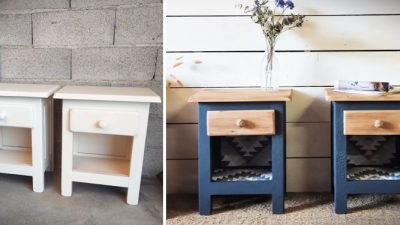 Commodes avant et après une restauration et une rénovation pendant le stage de relooking de meubles à Albi