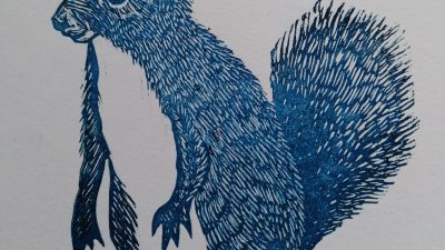 Gravure d'écureuil faite pendant le stage linogravure à Tarbes