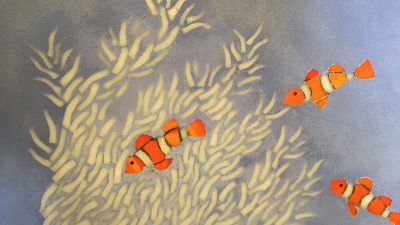 Fresque mosaïque pendant le stage avec une mosaïste dans l'atelier de Rozenn à Albi