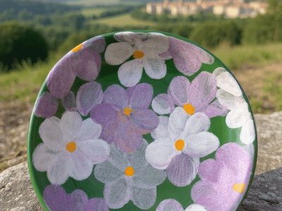 Assiettes pendant la formation décoration céramique en Dordogne dans le Périgord