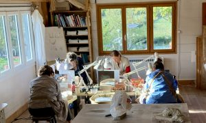Atelier avec stagiaires au cours de la formation tournage céramique et poterie avec une céramiste dans le Gard vers Montpellier