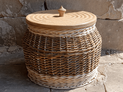 Corbeille pendant la formation à la vannerie d'osier à Fayl Billot