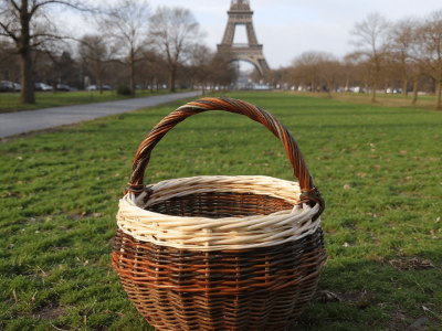 Panier devant la tour Eiffel fait pendant la formation à la vannerie d'osier autour de Paris en Ile de France