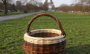 Panier devant la tour Eiffel fait pendant la formation à la vannerie d'osier autour de Paris en Ile de France