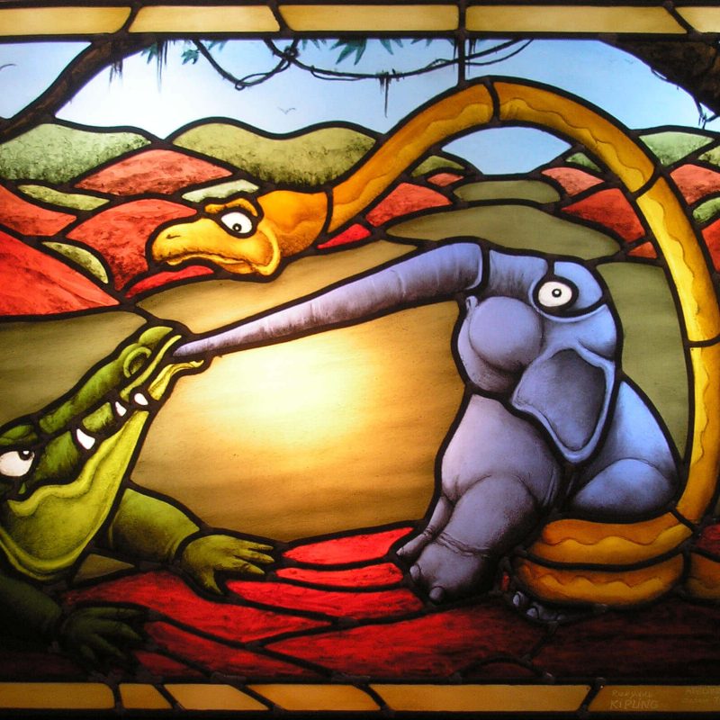 L'enfant d'éléphant, vitrail de Karine, vitrailliste