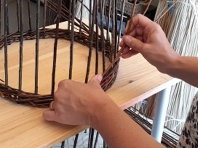 Main et gestes au cours de la formation vannerie d'osier en Bourgogne